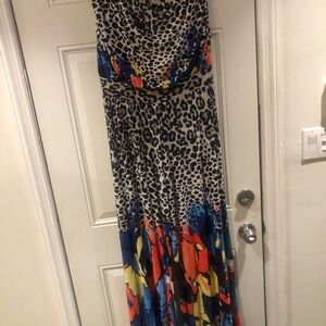 Leopard Print Maxi Dress with Colorful Hem
